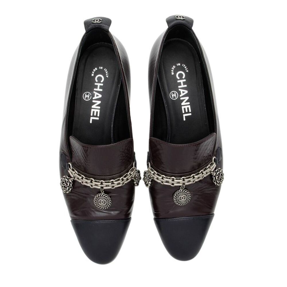 Chanel Crackled Goatskin CC Charm Cap Toe Loafers - Picture 5 of 8